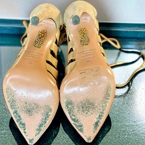 Aquazzura Beige Suede ‘Amazon’ Lace Up Pumps Size 5 ASO Eiza Gonzalez - Picture 11 of 15